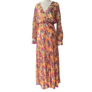 The Moon Yellow and Pink Floral Long Sleeved Maxi Dress Small NWT